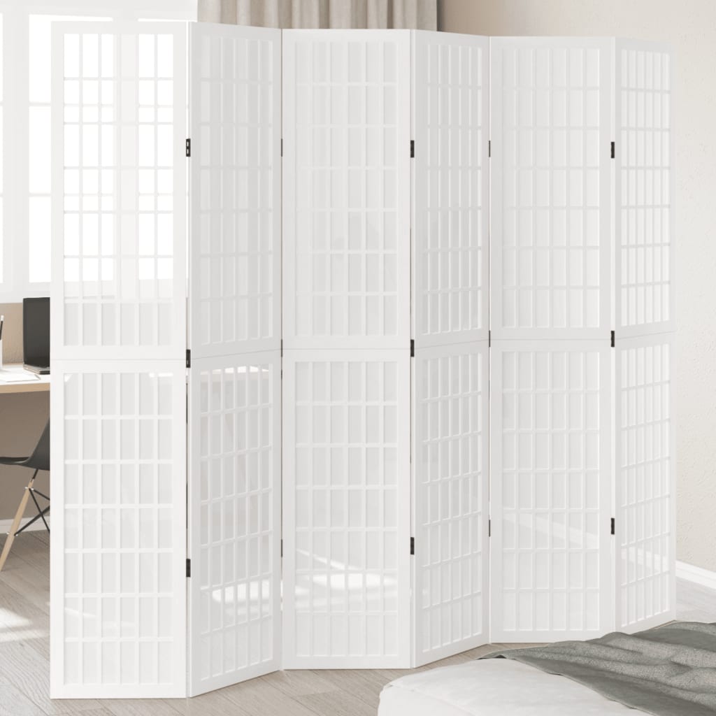 Room Divider 6 Panels White Solid Wood Paulownia